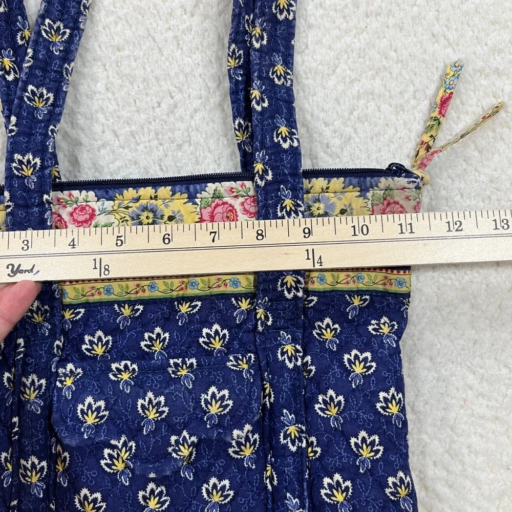 Vera Bradley Tote Bag Women Small Blue Yellow Floral Quilted Shoulder Handbag